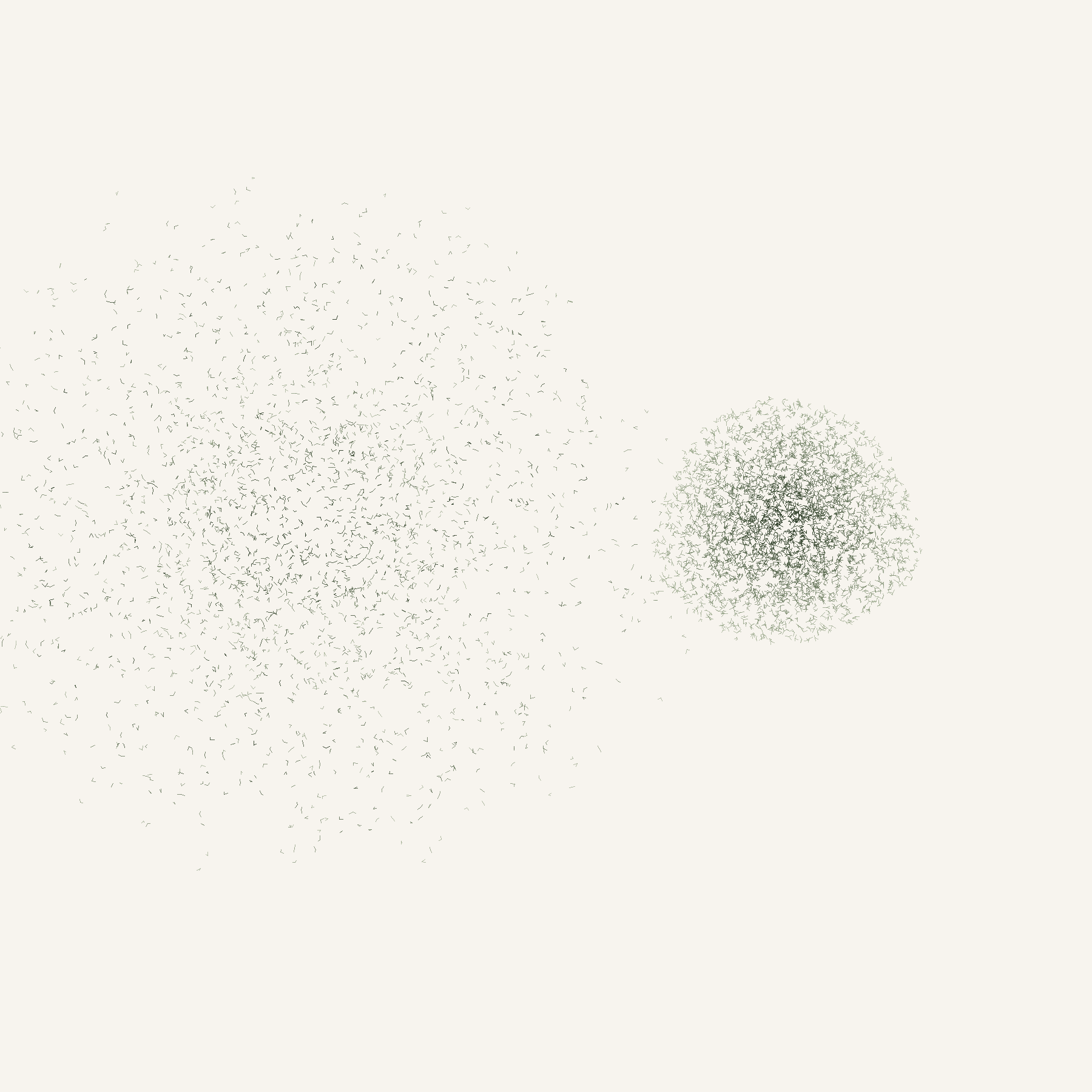 Project-009「ほどけてからもどる」— 拡散した粒子群と、ふたたび集まった粒子群の生成画像